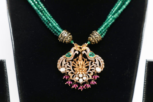 925 Silver ANTIQUE look Victorian MAA LAXMI necklace with detachable string , all hand made and studded with Moissonite polki finished with antique 22karat gold polish