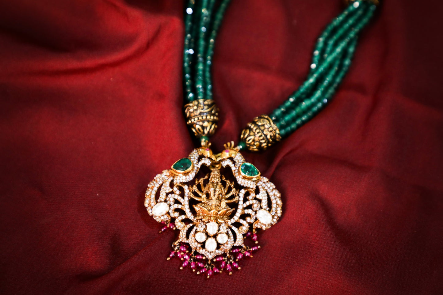 925 Silver ANTIQUE look Victorian MAA LAXMI necklace with detachable string , all hand made and studded with Moissonite polki finished with antique 22karat gold polish