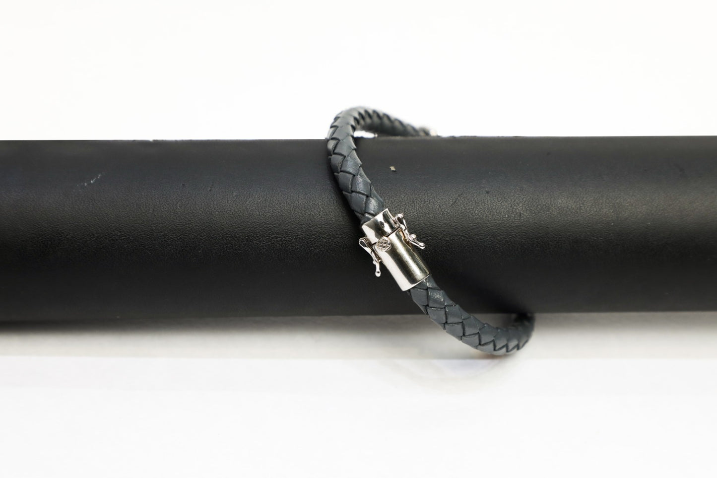 925SS Gents leather BR in GERY tone studded with Swarovski crystals