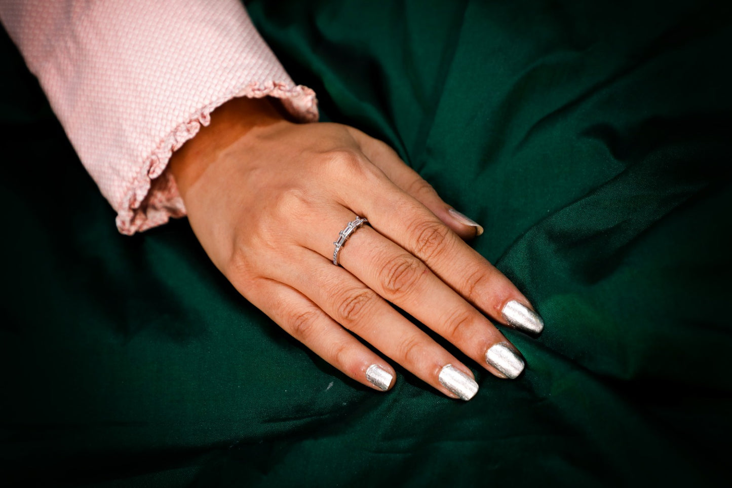 925 Sterling silver 3 Baguette Swarovski studded ring