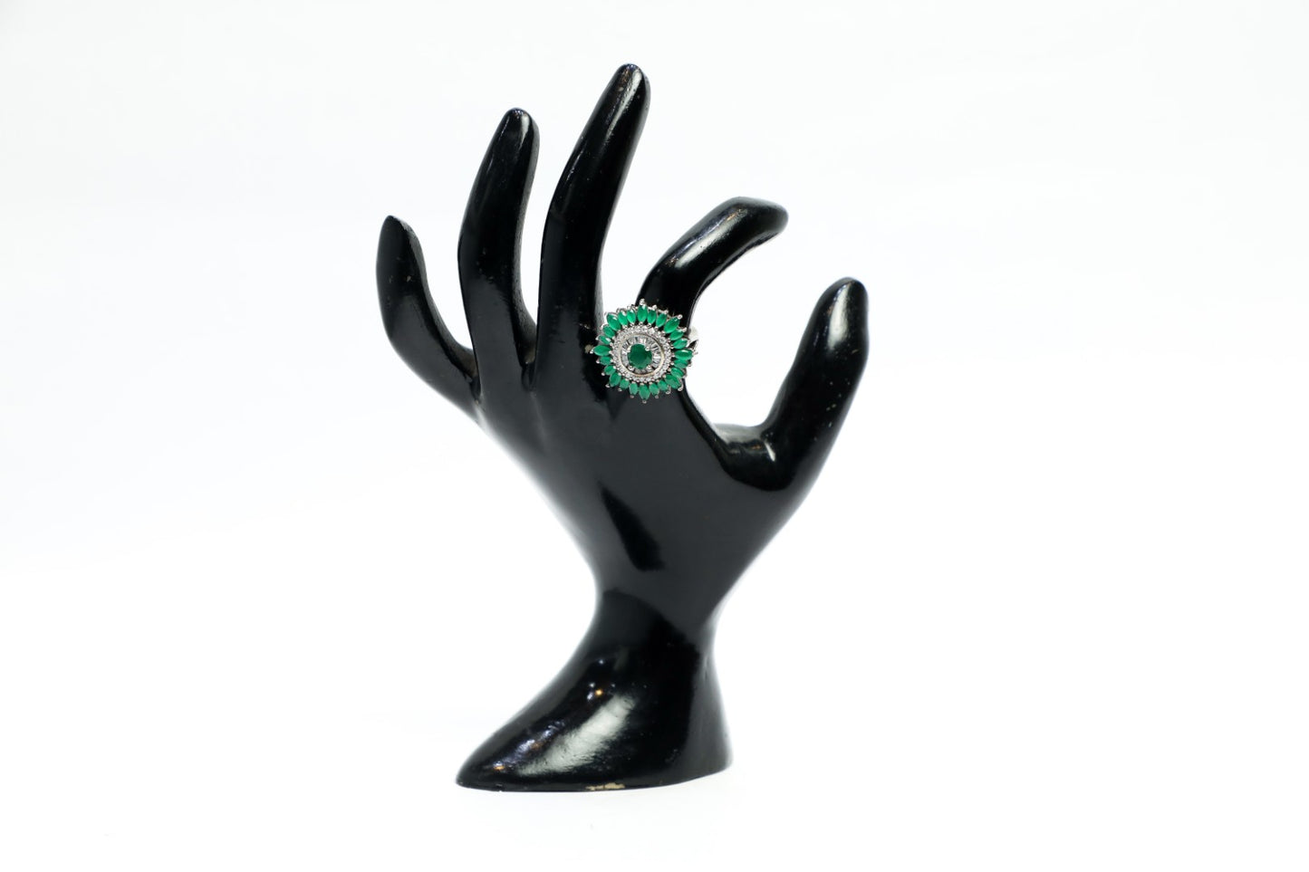 925 Sterling silver Green and white Swarovski crystal studded cocktail ring