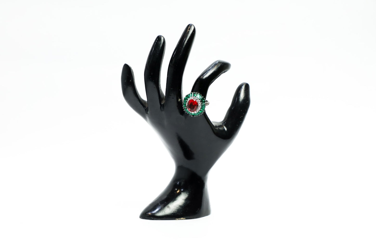 925 Sterling silver Green and Red onyx stone Swarovski studded cocktail ring