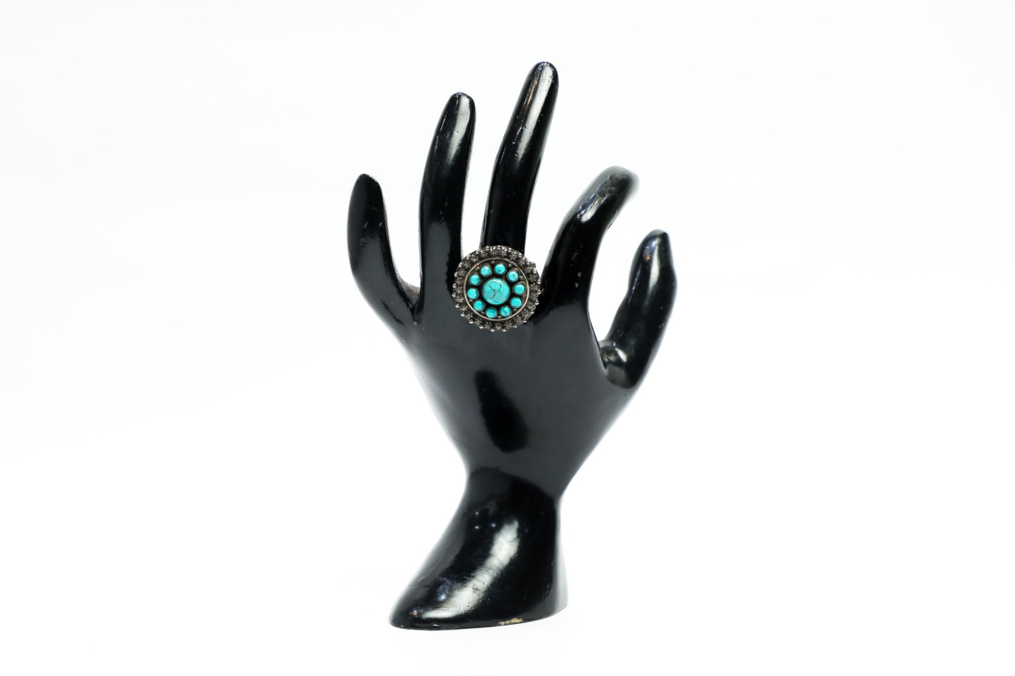 925 Oxidised silver Firoza/ Turquoise studded cocktail ring