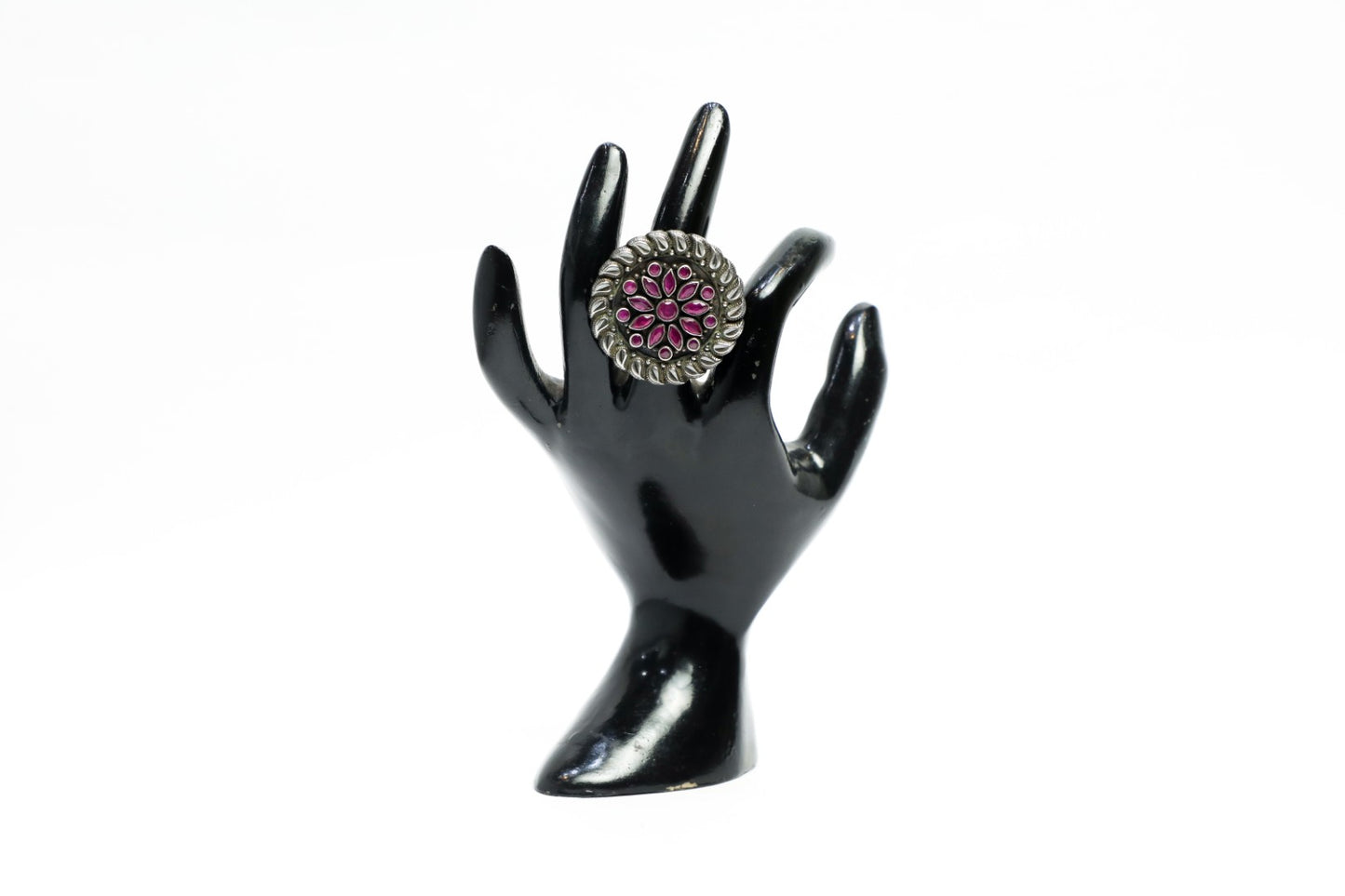 925 Oxidised silver red onyx chalcedony studded cocktail ring