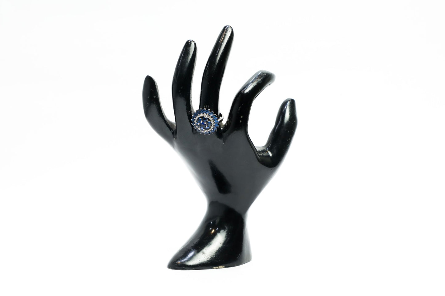 925 Sterling silver Blue round onyx chalcedony,Swarovski studded cocktail ring