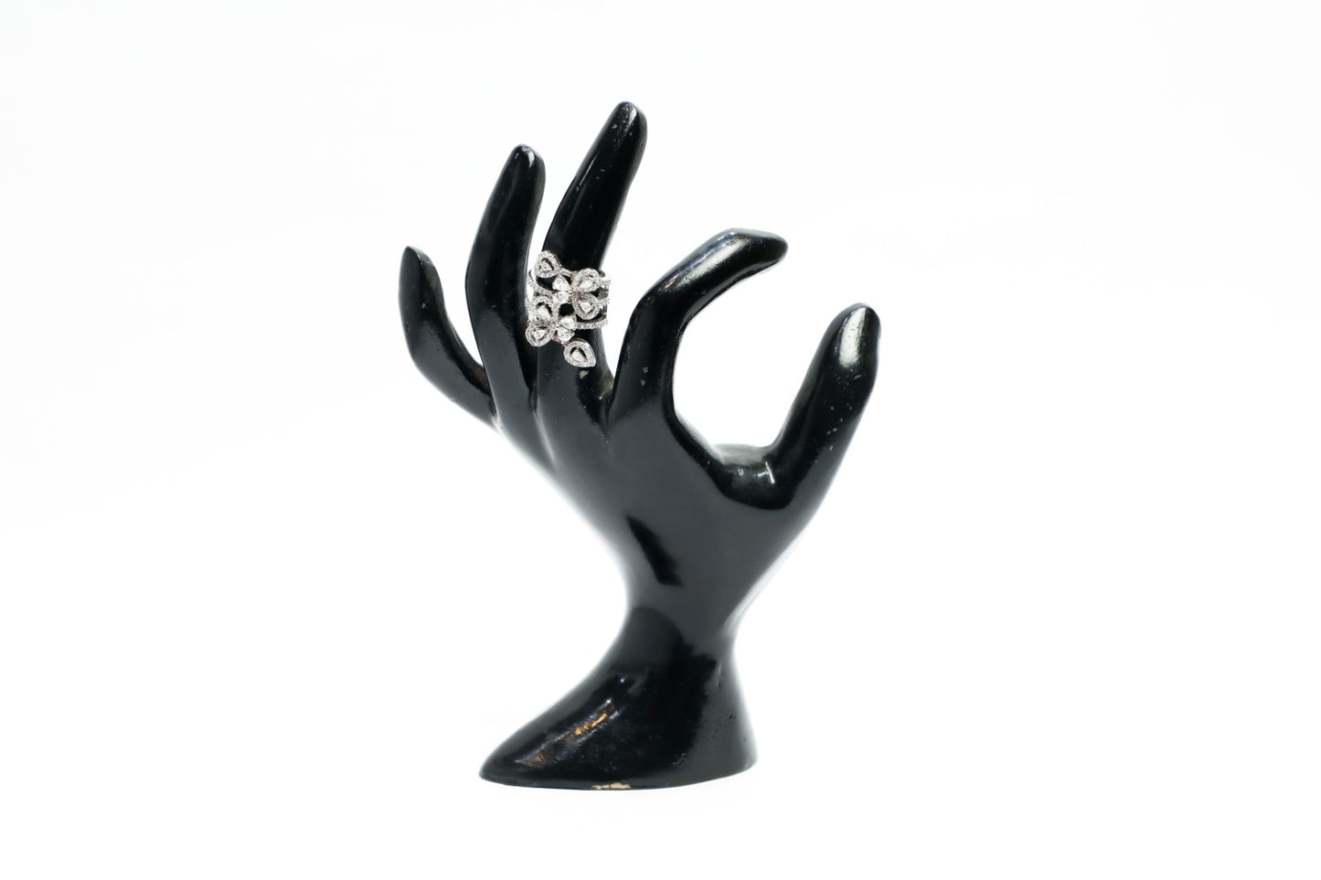 925 Sterling silver multi-layer flower motif Swarovski studded cocktail ring