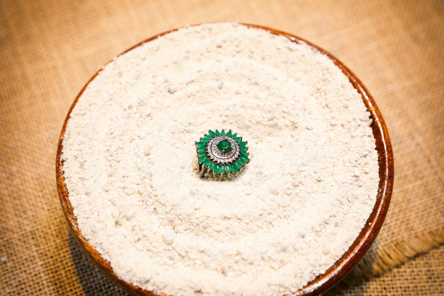 925 Sterling silver Green and white Swarovski crystal studded cocktail ring