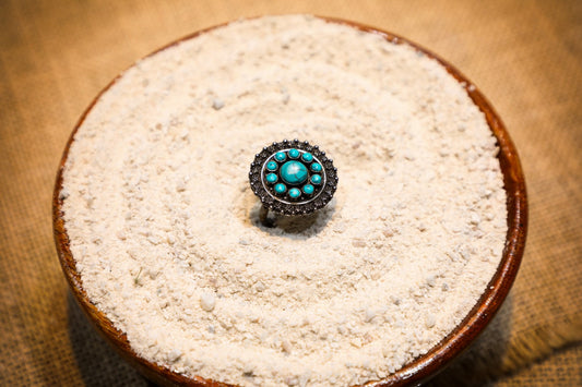 925 Oxidised silver Firoza/ Turquoise studded cocktail ring
