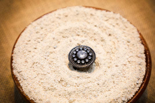 925 Oxidised silver swarovski kundan studded cocktail ring