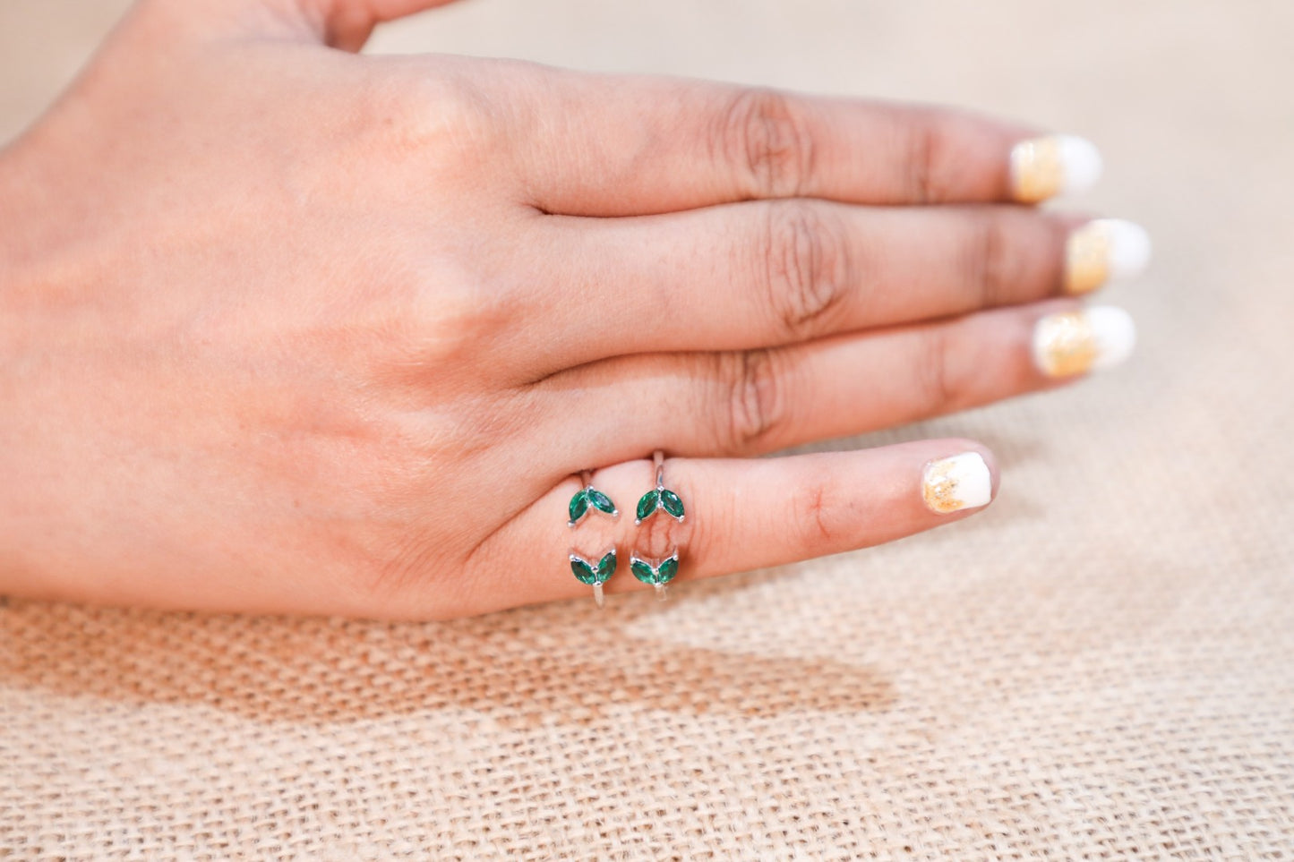 925 sterling silver butterfly style green onyx stone studded toe rings