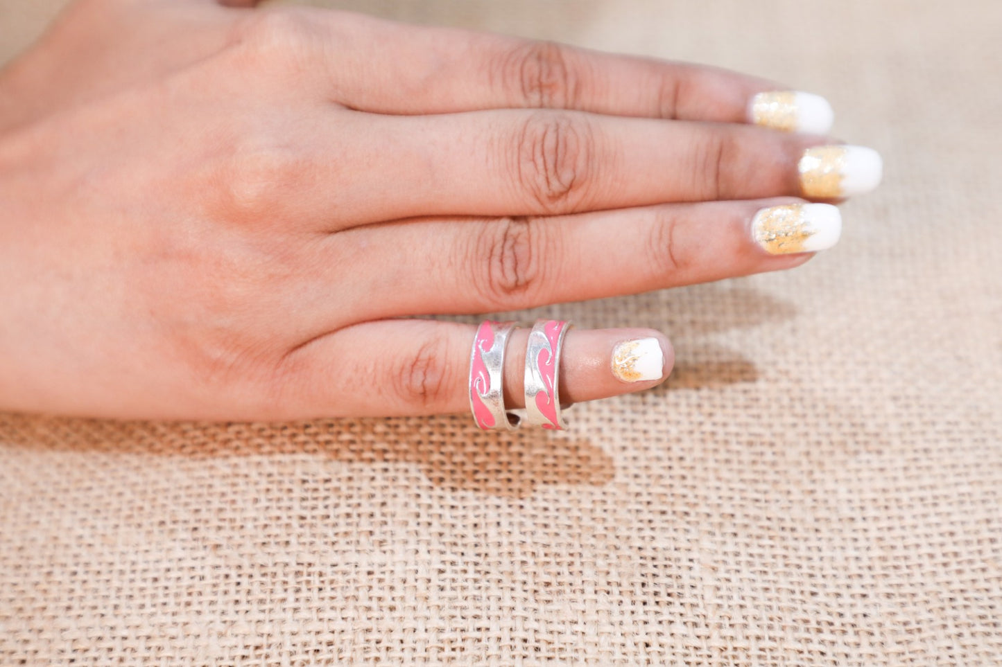 925 sterling silver Italian pink enamel work toe rings
