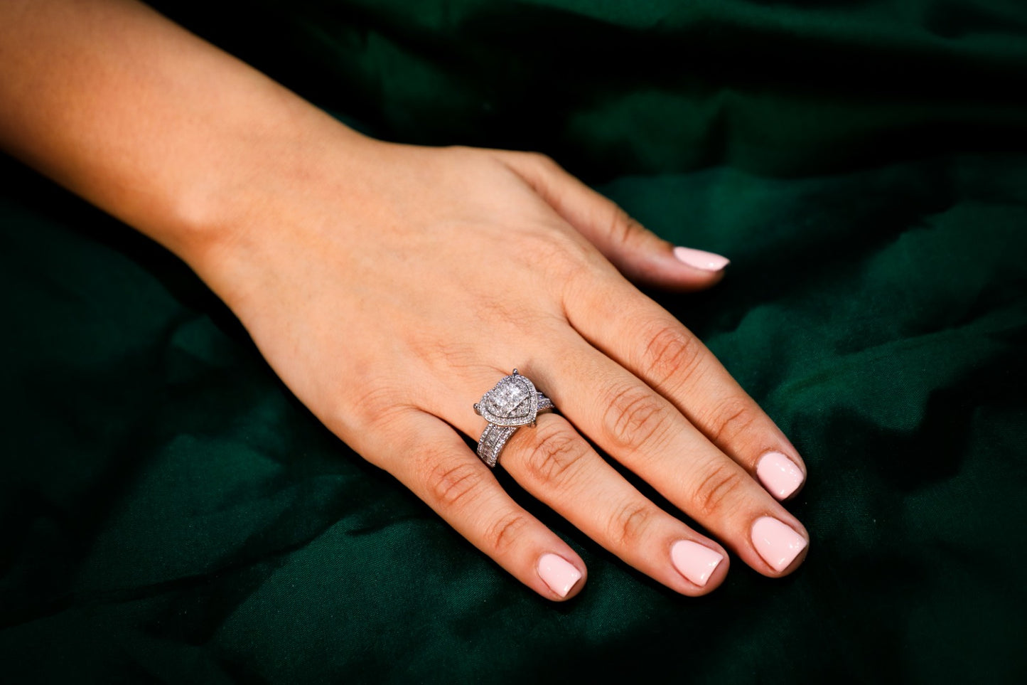925 Sterling silver Swarovski studded cocktail ring with heart motif on top