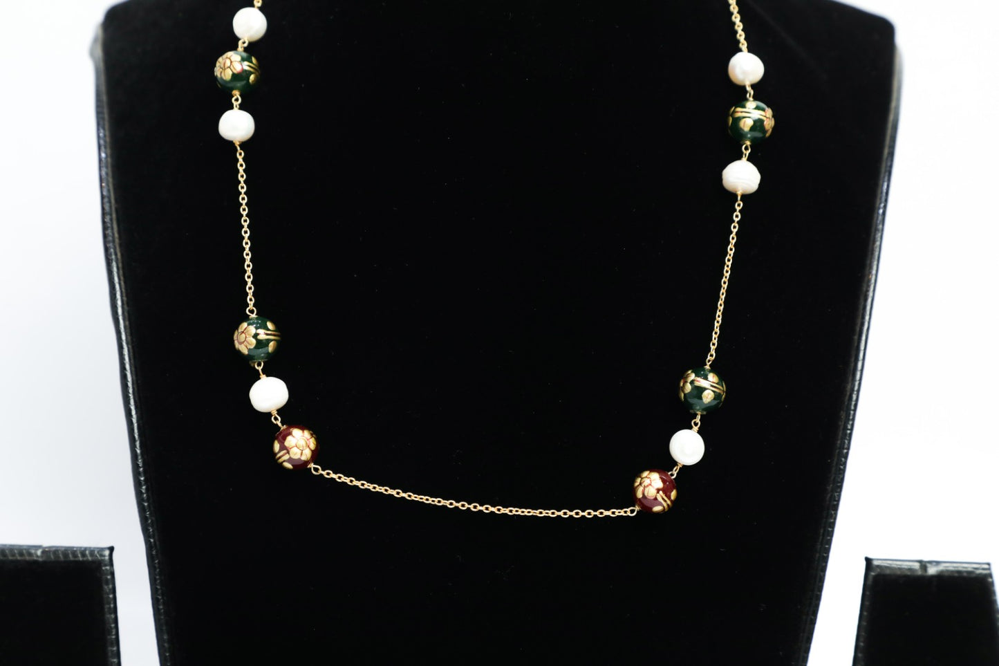 925 SS HAND MADE gold polish WITH natural beads AND fresh water cultured pearls chain