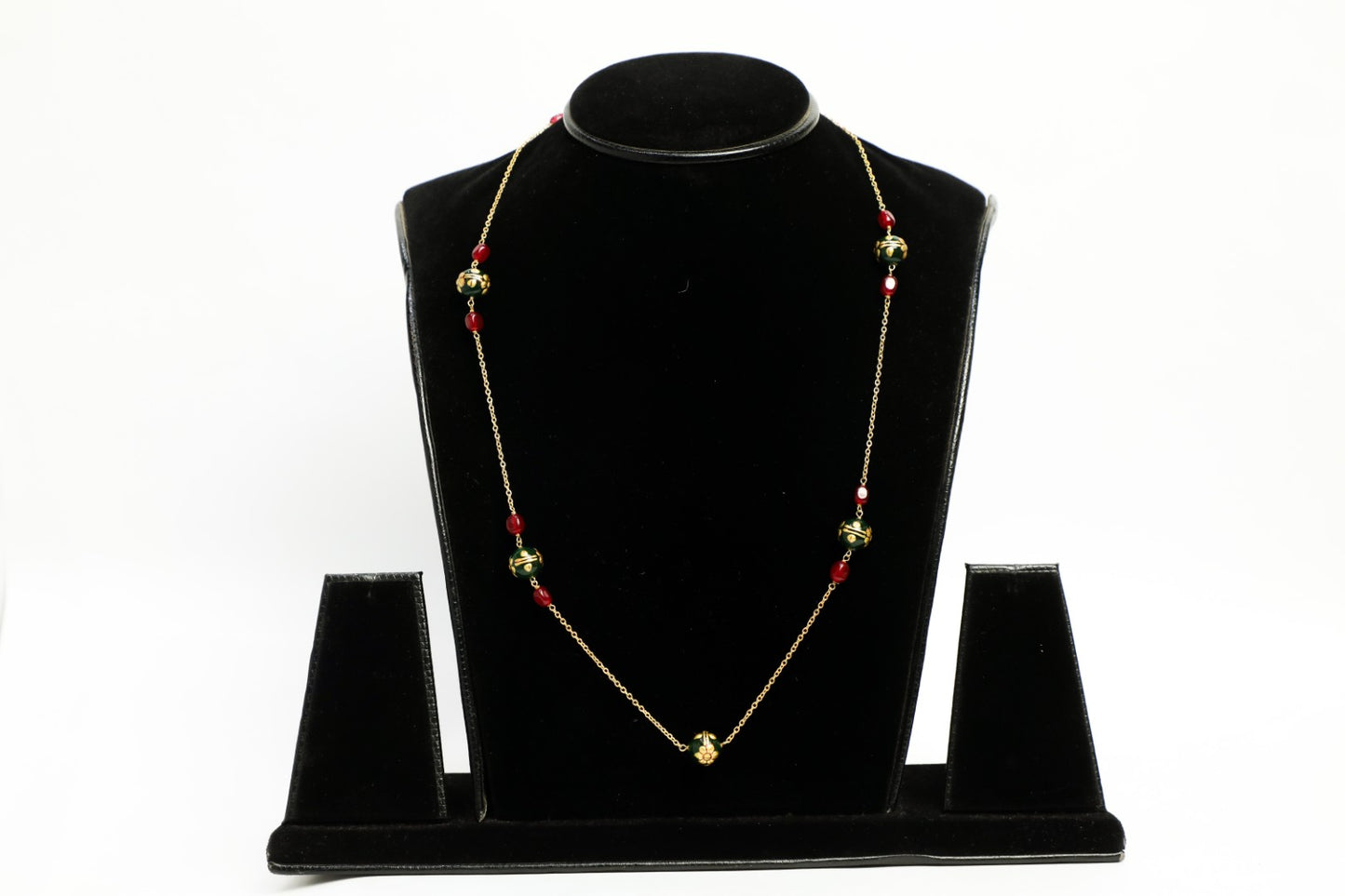 925 SS HAND MADE gold polish natural red and green beads chain