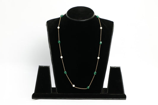 925 gold plated green jade and fresh water cultured pearl chain