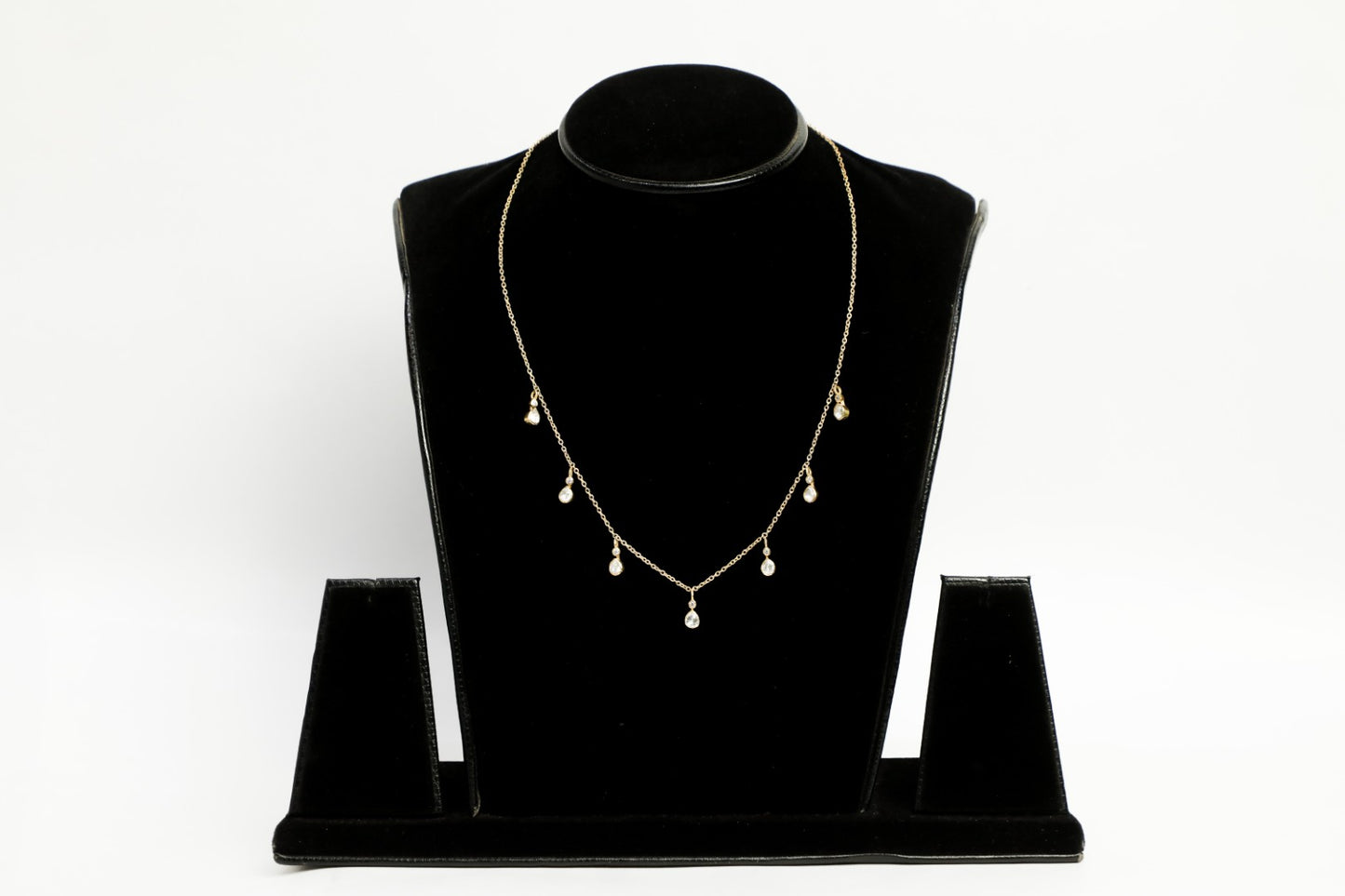 925 Silver ,22K GOLD plated Moissanite polki studded DROP necklace with light weight pear drops motif