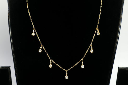 925 Silver ,22K GOLD plated Moissanite polki studded DROP necklace with light weight pear drops motif