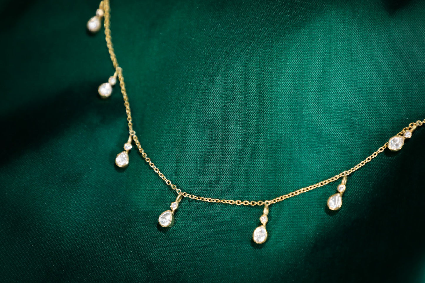 925 Silver ,22K GOLD plated Moissanite polki studded DROP necklace with light weight pear drops motif