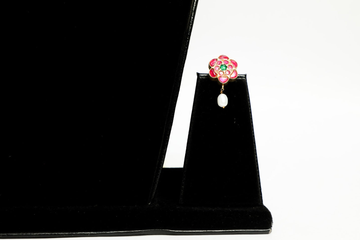 925 silver moti choker studded with enamel/meena in a crescent moon motif coated with 22kt gold