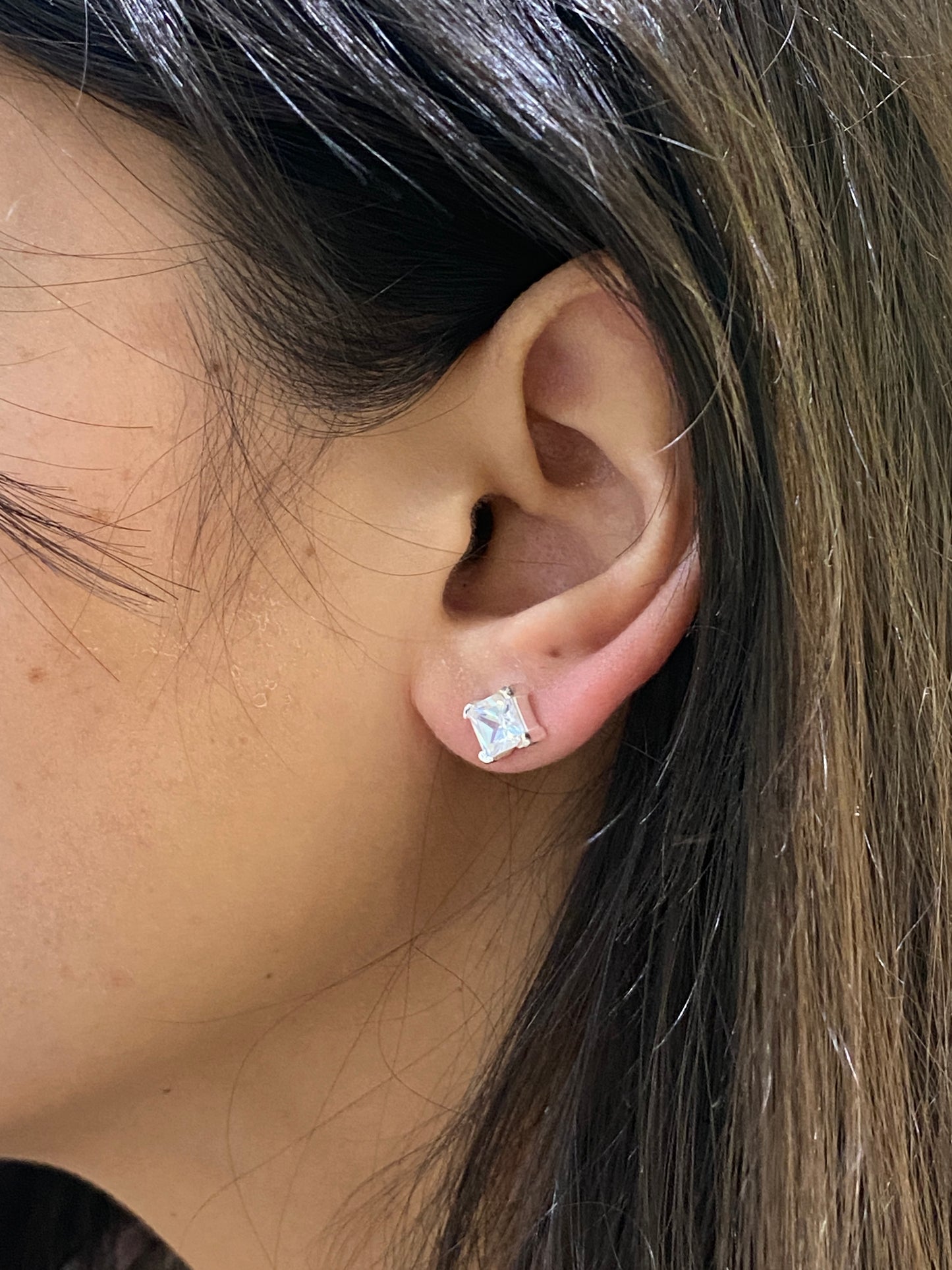 925 SS SOLITAIRE UNISEX square shape studs