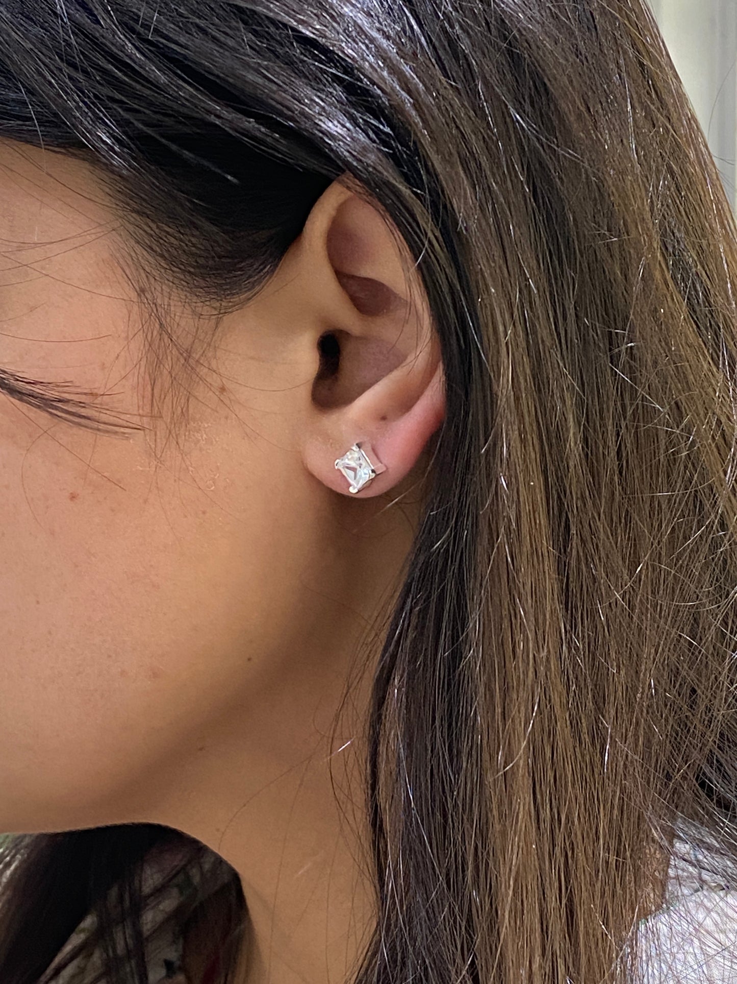 925 SS SOLITAIRE UNISEX square shape studs