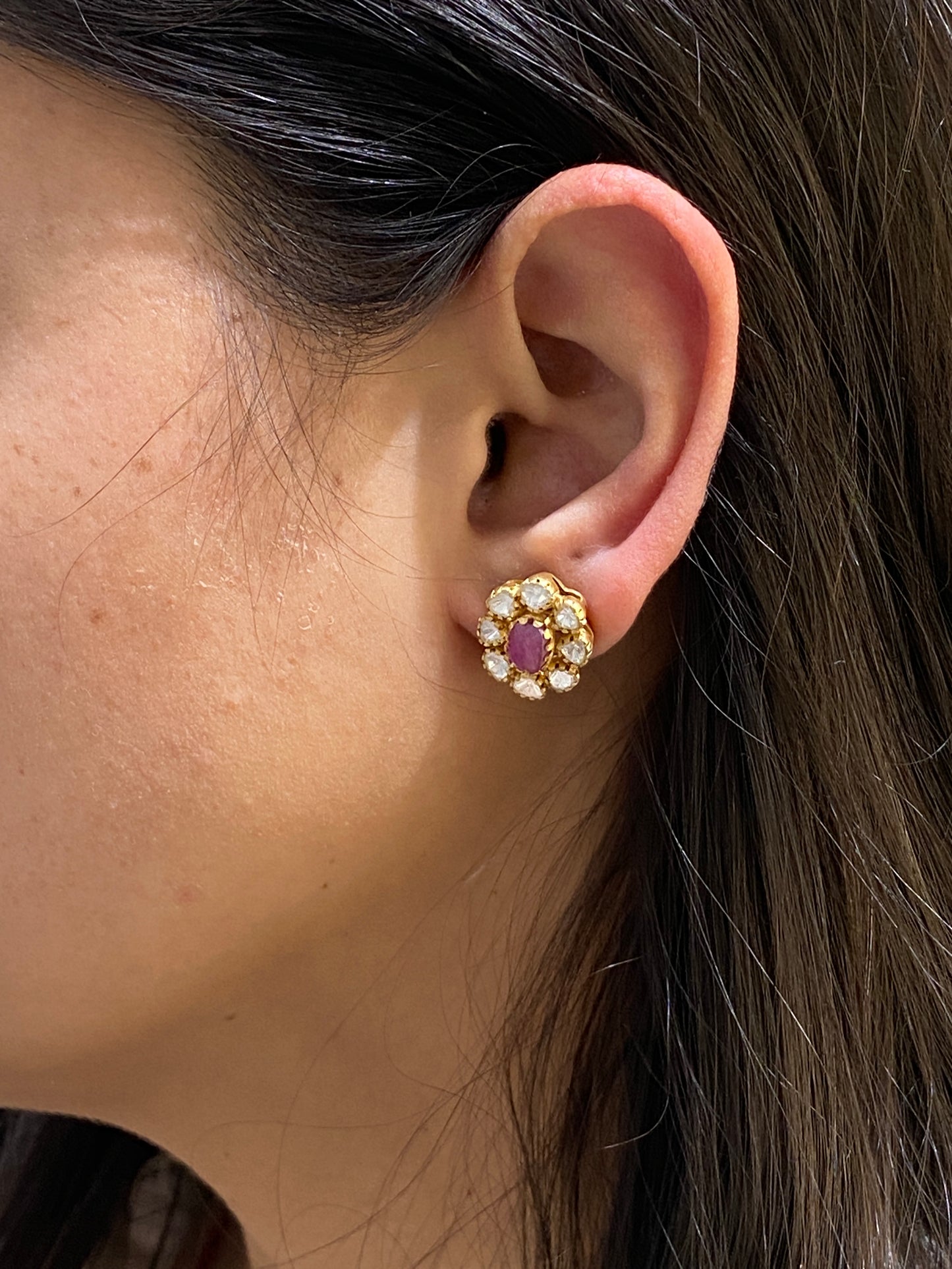 925 sterling silver GOLD plated Natural ruby+ Moissanite STUDS