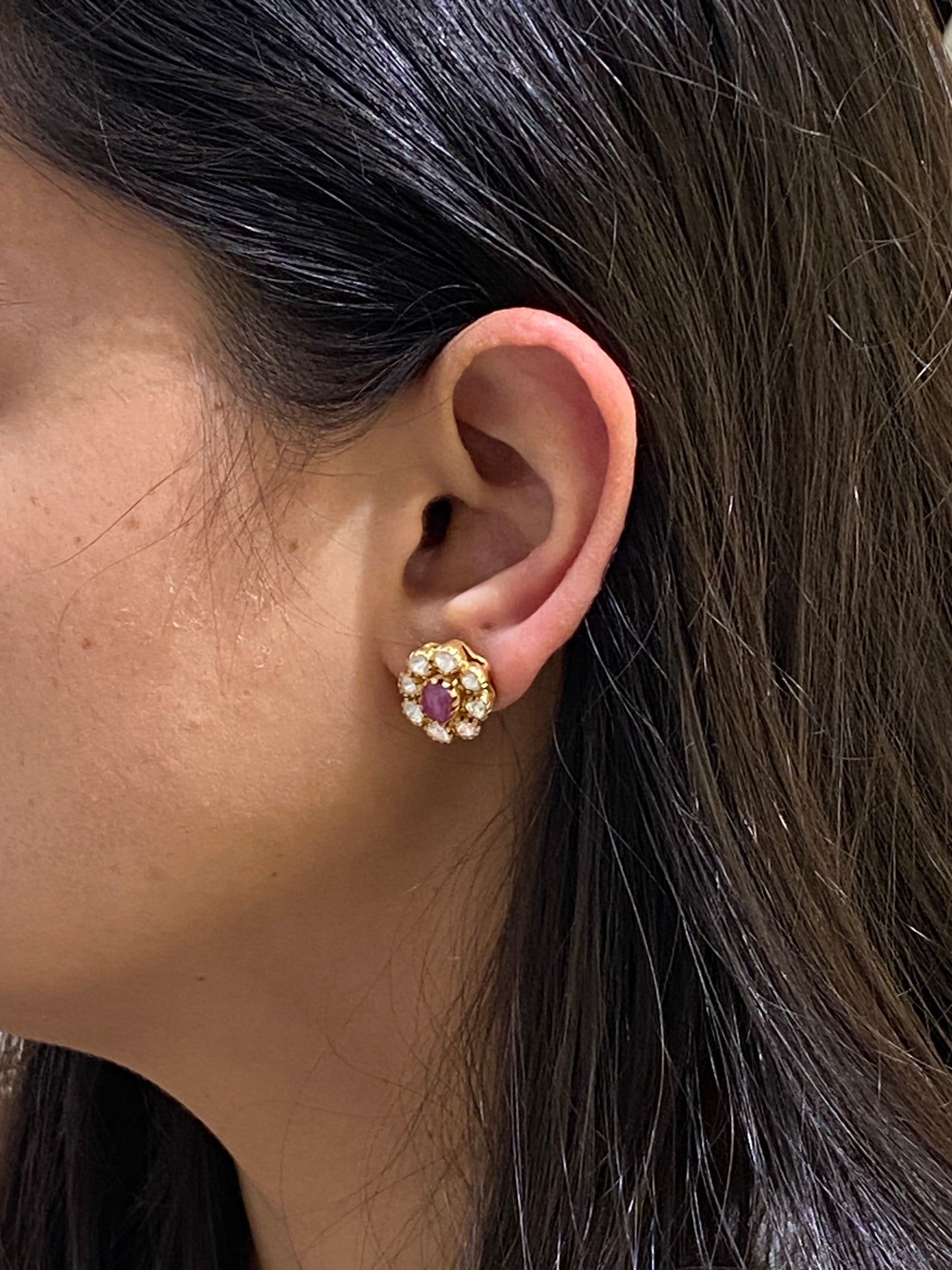 925 sterling silver GOLD plated Natural ruby+ Moissanite STUDS