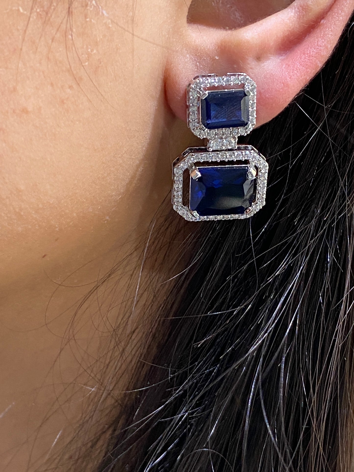 925 STERLING SILVER two stone earrings