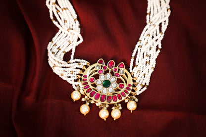 925 Silver hand made Meena and Kundan work choker set finished with 22karat pure gold plating