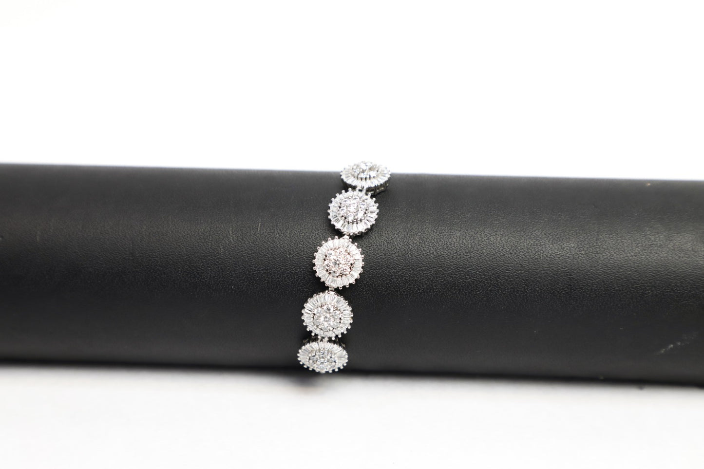 925SS Swarovski crystal studded baguette flower push BR