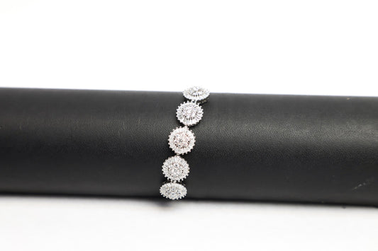 925SS Swarovski crystal studded baguette flower push BR