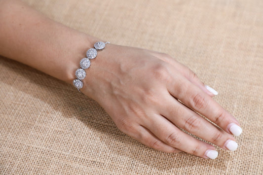 925SS Swarovski crystal studded baguette flower push BR