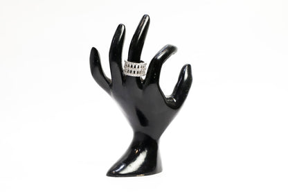 925 Sterling silver baguette shape Swarovski studded big band ring coated with platinum polish