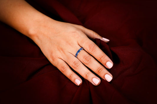 925 Sterling Silver Blue Enamel ring band