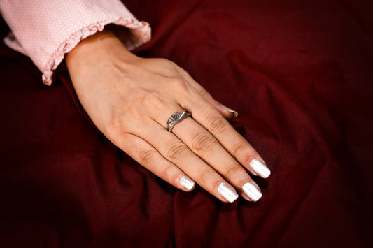 925 Sterling silver Matt motif Swarovski studded ring band