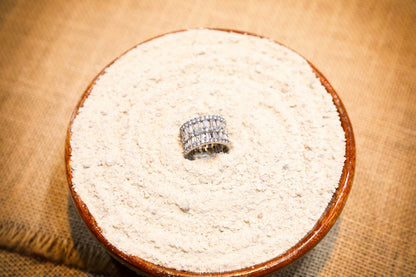 925 Sterling silver baguette shape Swarovski studded big band ring coated with platinum polish