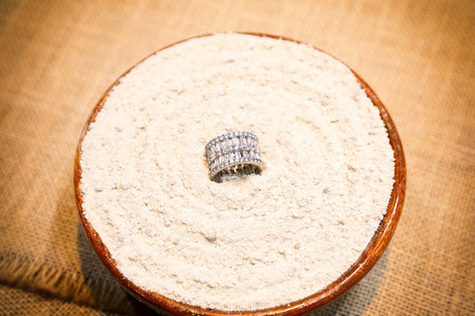 925 Sterling silver baguette shape Swarovski studded big band ring coated with platinum polish
