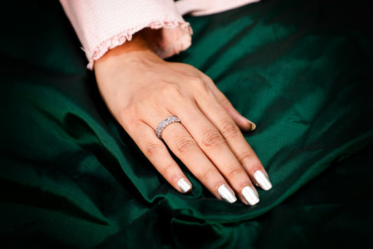 925 Sterling silver Square and Round Swarovski studded band ring