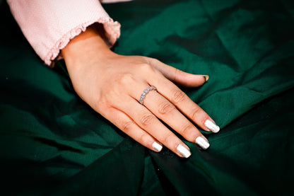 925 Sterling Silver Round and Square shape Swarovski studded band ring