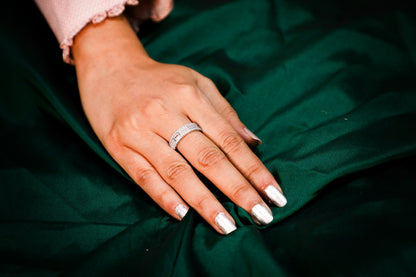 925 Sterling silver pressure setting Swarovski studded emerald style ring