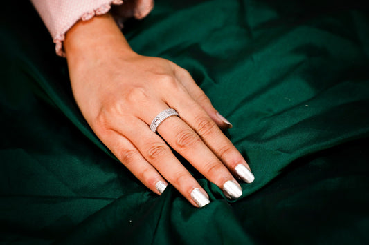 925 Sterling silver pressure setting Swarovski studded emerald style ring