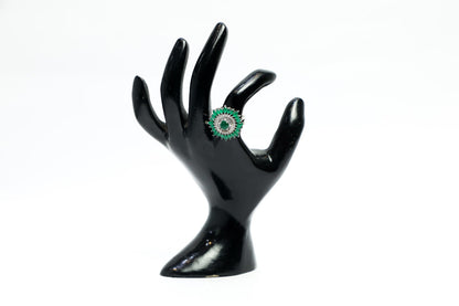925 Sterling silver Green and white Swarovski crystal studded cocktail ring