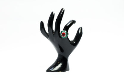 925 Sterling silver Green and Red onyx stone Swarovski studded cocktail ring