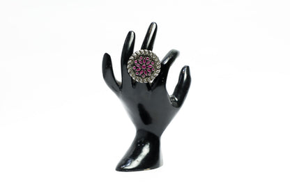 925 Oxidised silver red onyx chalcedony studded cocktail ring