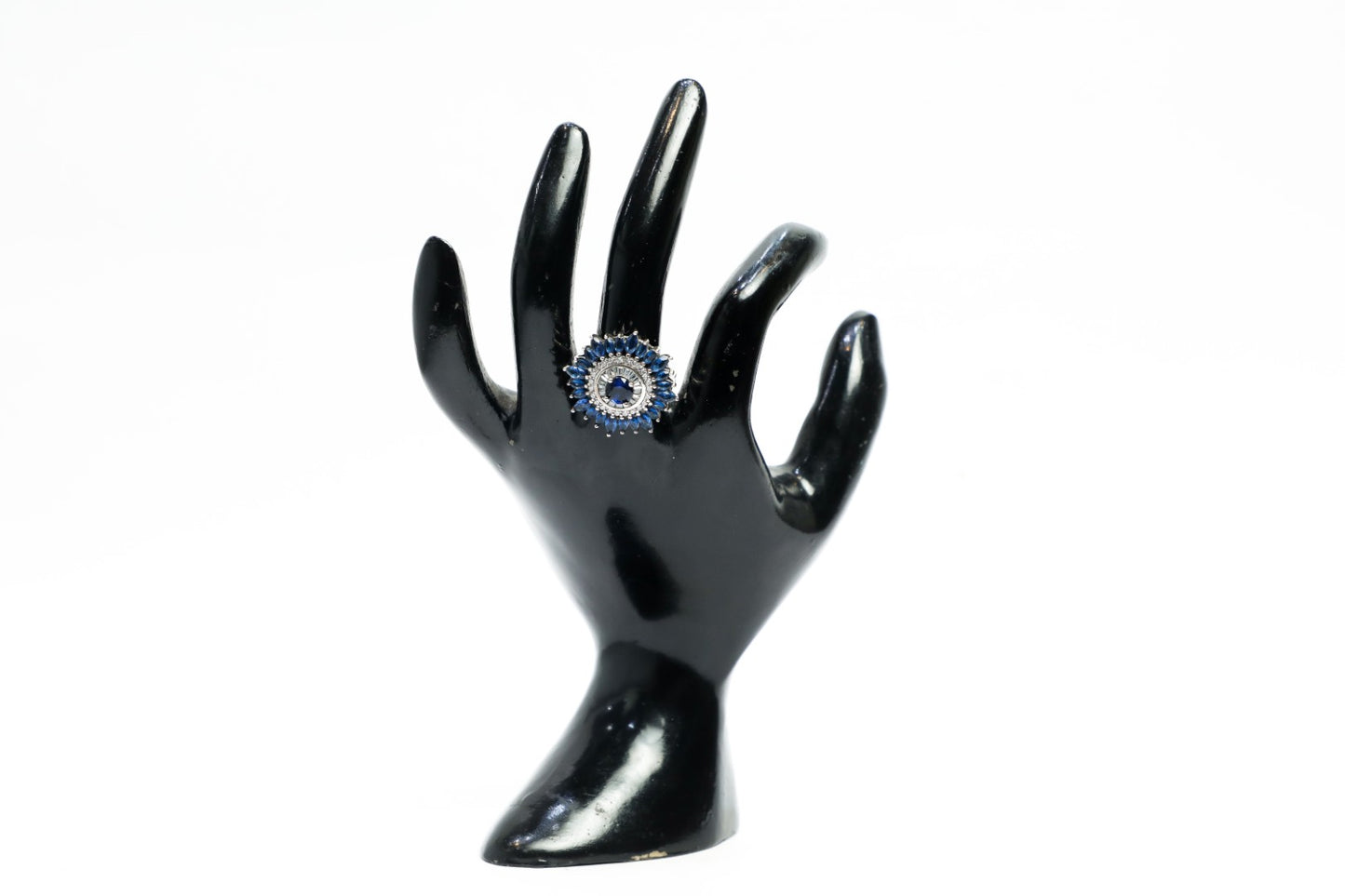 925 Sterling silver Blue onyx with Swarovski crystal studded cocktail ring
