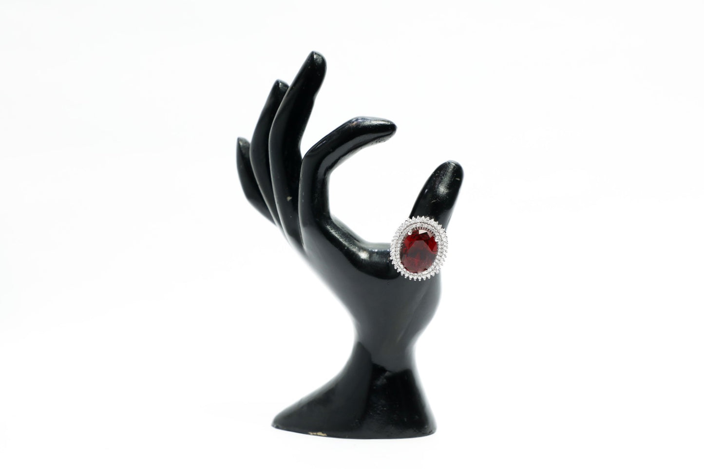 925 Sterling silver Red onyx chalcedony Swarovski studded cocktail ring