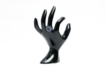 925 Sterling silver Blue round onyx chalcedony,Swarovski studded cocktail ring