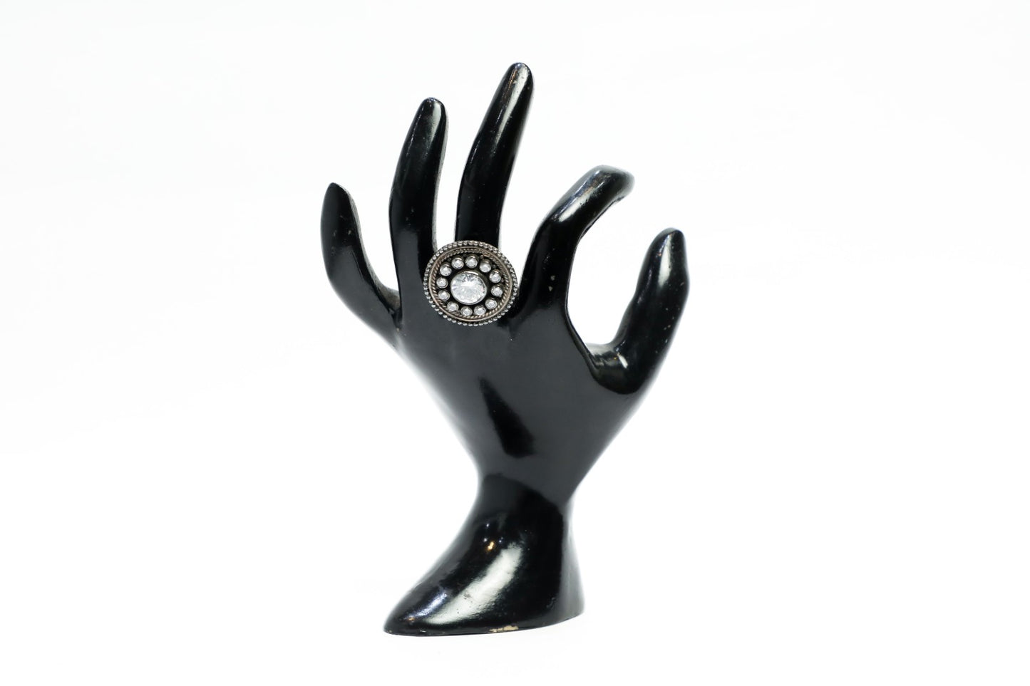 925 Oxidised silver swarovski kundan studded cocktail ring