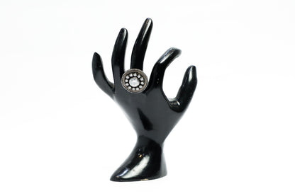 925 Oxidised silver swarovski kundan studded cocktail ring