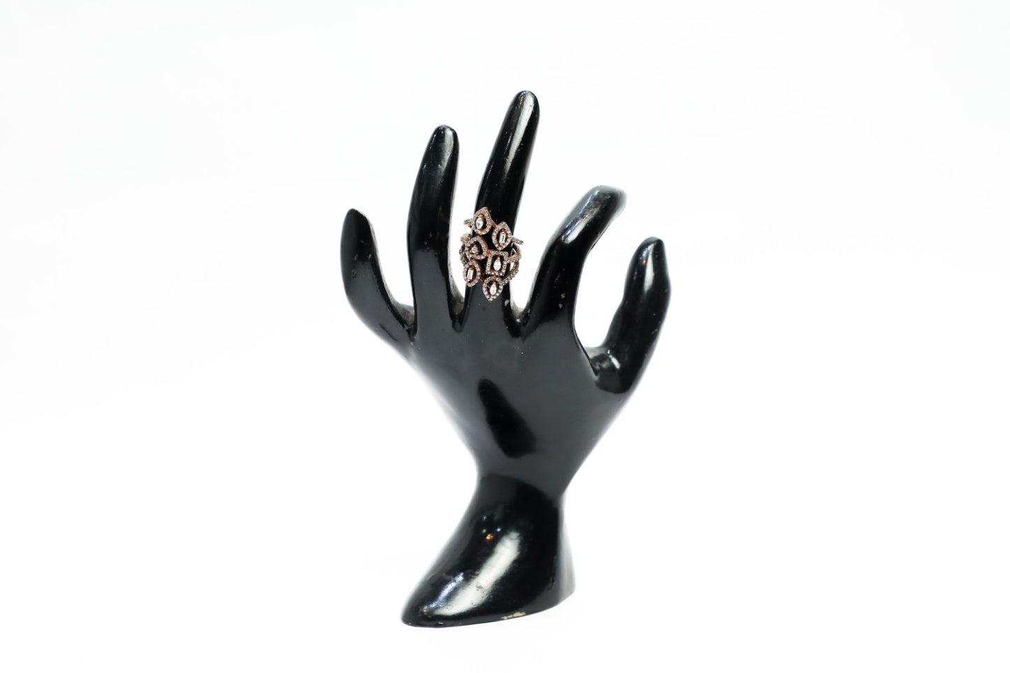 925 Sterling Rose gold multi-layer flower motif Swarovski studded cocktail ring